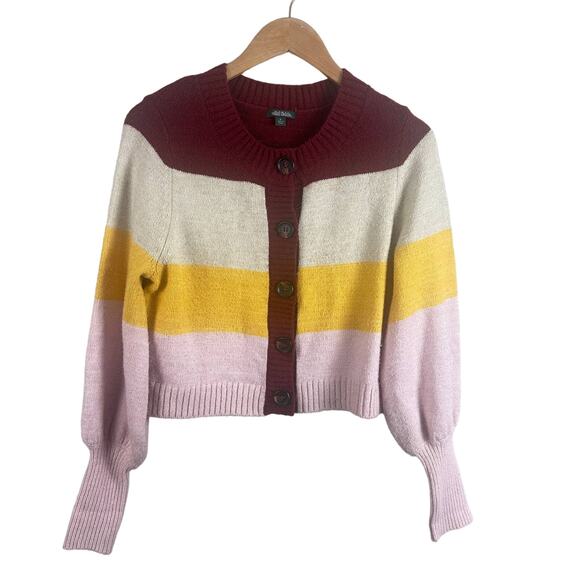 Wild Fable Colorblock Stripe Cropped Button Down Cardigan Sweater XL - Picture 2 of 11